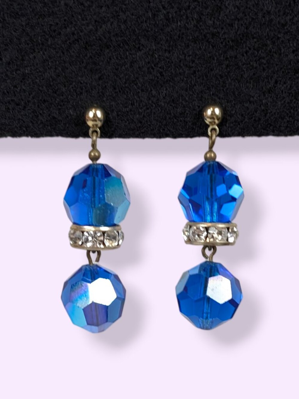 Dangling Blue AB Crystal & Rhinestone Accent Earrings